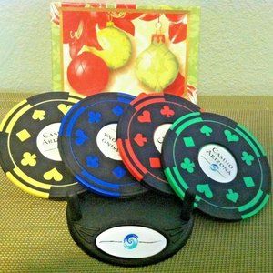 New! Casino Arizona Logo Faux Chip Drink Coaster ~ Set of 4 ~In Christmas Box!